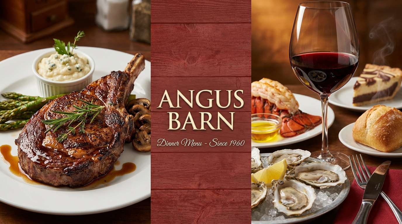 Angus Barn Complete Dinner Menu - Certified Black Angus Beef, Fresh Seafood, Award-Winning Desserts, Raleigh NC